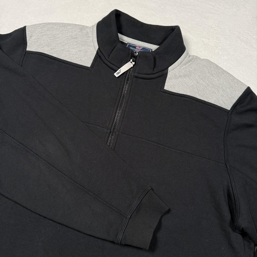 Vineyard Vines Sweatshirt Mens Large Black Gray 1/4 Zip Pullover‎ Logo Patch